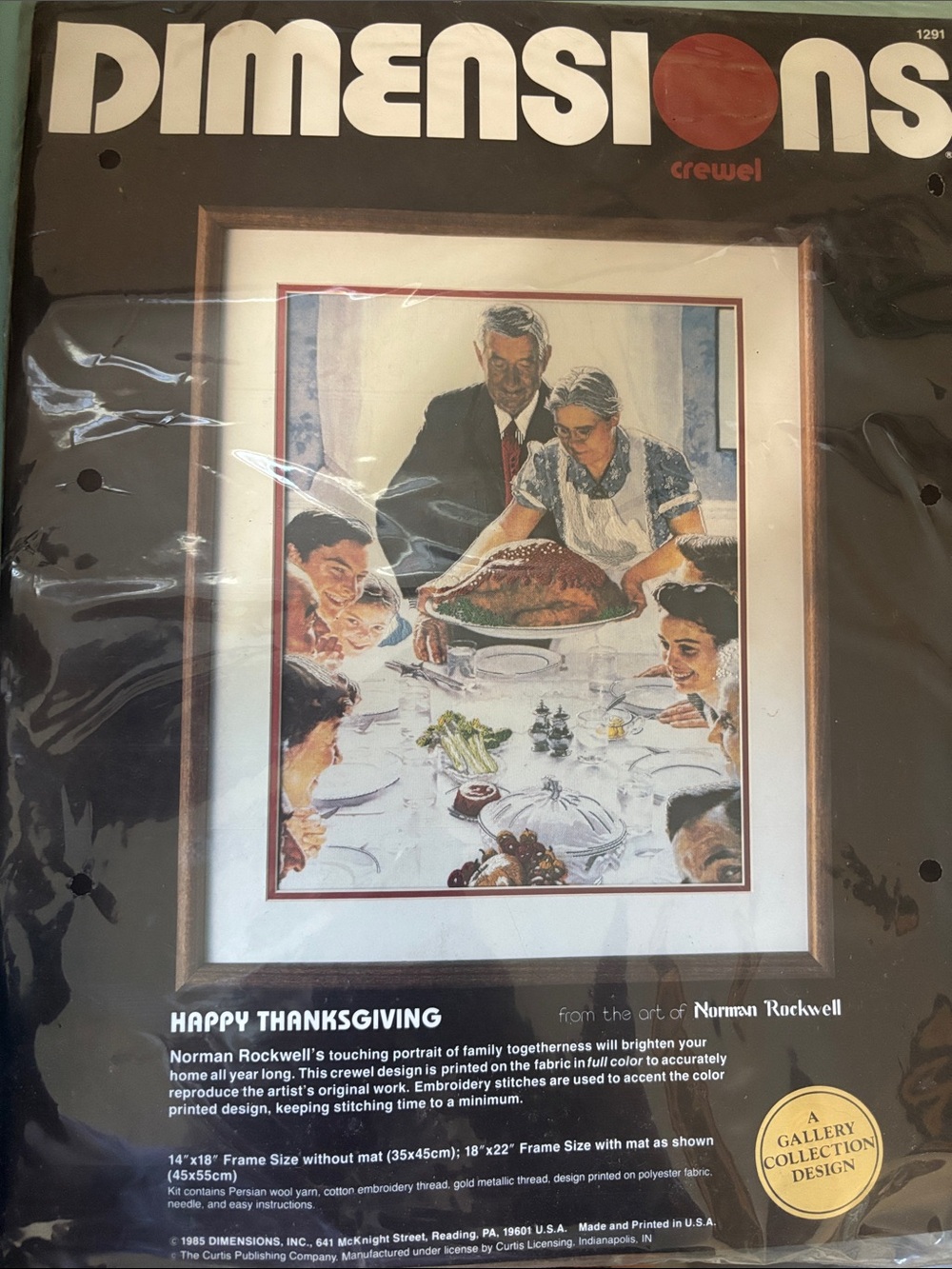 Dimensions 'Happy Thanksgiving' Norman Rockwell Crewel Wall Art - Brown, White